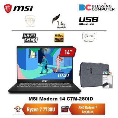 MSI Modern 14 C7M 280ID Ryzen 7 7730U 16GB 512GB W11 OHS Classic Black