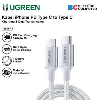 KABEL Type C To Type C UGREEN 25067 Nylon 1m White