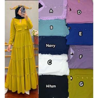 DRESS TINGKAT GAMIS CERUTY PREMIUM BAJU PESTA MEWAH DAN CANTIK CERUTI PUTIH Ld110cm (Standard) B