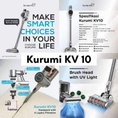 Kurumi KV 10 Powerful Cordless Stick Vacuum Cleaner with Power Drive Mop Head Grey + Stand Holder