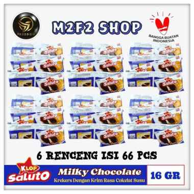 Klop Saluto Crackers Milky Chocolate | Biskuit Krekers Krim Cokelat Susu Sachet - 16 gr (Kemasan 6 R