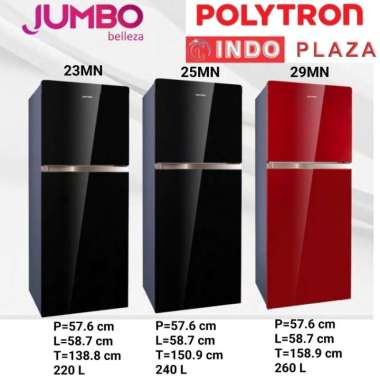 KULKAS POLYTRON 2 PINTU BELLEZA JUMBO PINTU KACA PRW-23MN-KHUSUS MEDAN 23MN