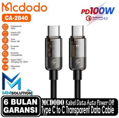 MCDODO CA-2840 Kabel PD Transparent Auto Power Off Type C to Type C