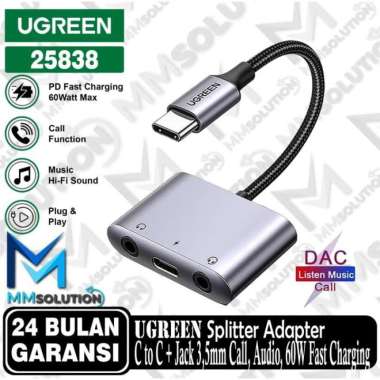 UGREEN Converter Splitter DAC 3 in 1 Dual Jack 3.5mm + Type C to Type C Open Mic, Fast Charging 60W 