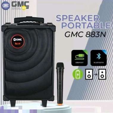 BATAM - GMC 883N 883 N portable speaker bluetooth trolley 15 inch kayu free mic wireless