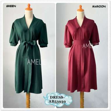 AB53939 Mini Dress Pesta Natal Imlek Sincia Wanita Korea Scuba Import Merah Red Maroon Hijau Botol E