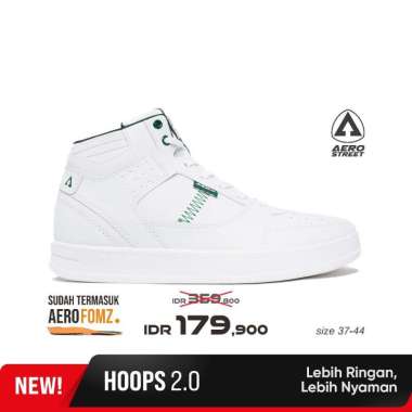 Aerostreet 37-44 Hoops High 2.0 Putih Putih Hijau Tua - Sepatu Sneakers Casual 37