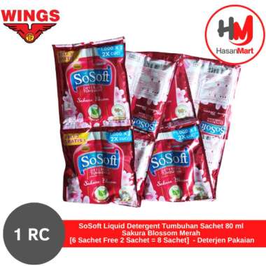 SoSoft Liquid Detergent Tumbuhan Sachet 80 ml Sakura Blossom Merah [6 Sachet Free 2 Sachet = 8 Sache
