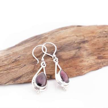 Anting Hook Wanita Perak Asli 925 Red Garnet Garnesia