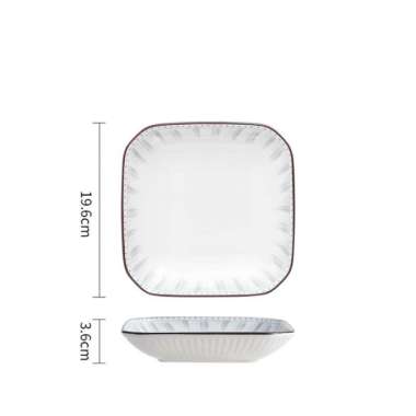 Hoomey Piring Keramik Motif Garis Putih Abu Jepang Mangkok Medium Gray Cantik Aesthetic Piring Kotak