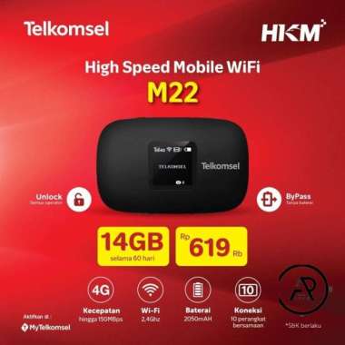 HKM M22 MiFi Modem Wifi 4G LTE Free Kuota Telkomsel 14Gb - Unlock