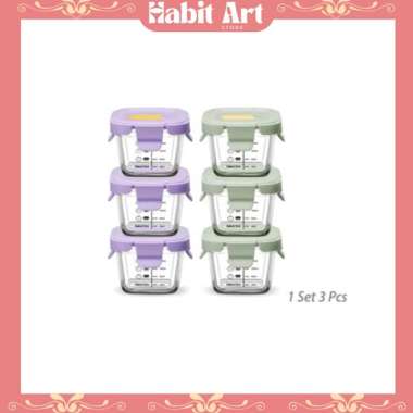 Sakumini Glass Food Container 3 in 1 Storage Jar Bowl Ungu