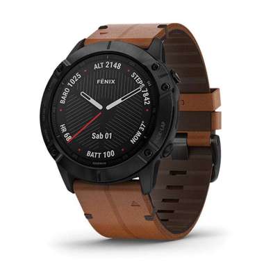 Garmin Fenix 6X Black DLC with Brown Leather Band Activity Tracker & Pedometer