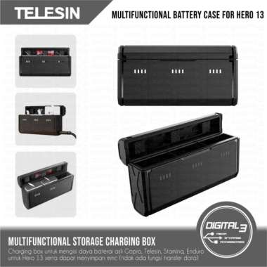 Telesin Multifunctional Battery Case Charger 3 Slot for Gopro Hero 13 Charging Storage Baterai Go Pr