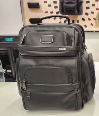 TUMI Alpha 3 Brief Pack Bag Leather - Tas Ransel - Black