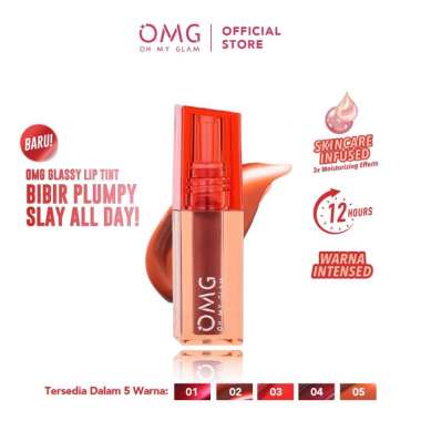 OMG OH MY GLAM Glassy Lip Tint 2g - Lip Tint Warna Intense Tahan 12 Jam, Skincare Infused 05 Caramel