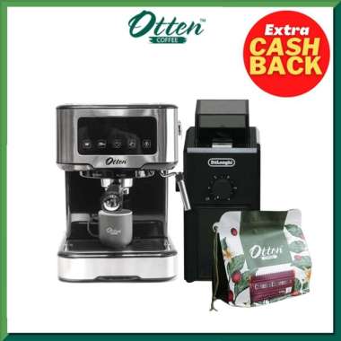Otten - Mesin Kopi Espresso 15 Bar (Ottura Layar Sentuh) + DeLonghi Coffee Grinder KG79 + Crema Espr