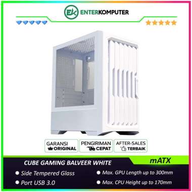 CUBE GAMING BALVEER WHITE - mATX Gaming Case - All White Inside - Front Dust Prevention Design & Lef