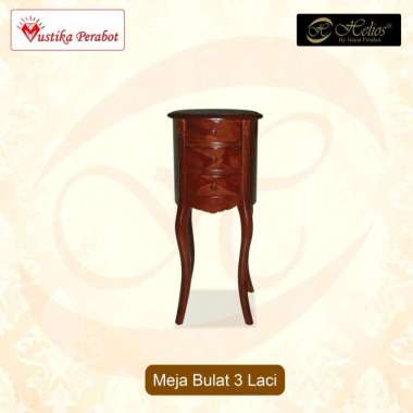 Meja Bulat 3 Laci Jati Jepara
