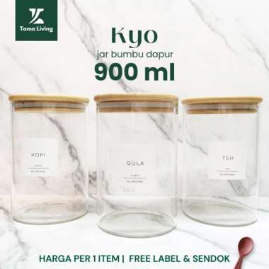 TAMA LIVING Kyo Jar Bumbu Dapur Gula Kopi Teh 900 ml Label Kotak Tempat Bumbu Toples Bumbu Dapur Jar
