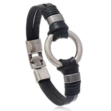 ROMANOV PU LEATHER BRACELET gelang tali gelang pria gelang kulit + FREE BREWYN POUCH BLACK