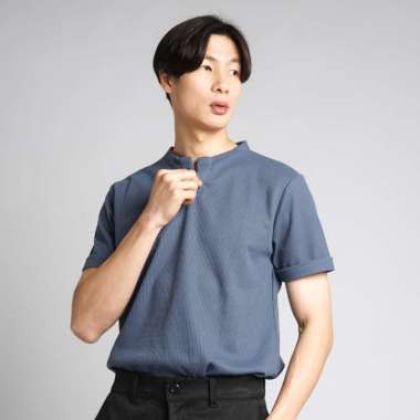 Nawla - Baju Atasan Pria Lengan Pendek Bahan Waffle Knit Berkerah V Neck | Kaos H&M | Kaos Uniqlo S 