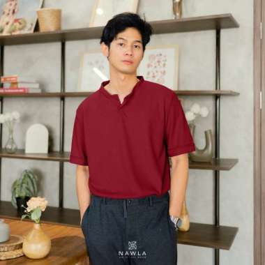 Nawla - Baju Atasan Pria Lengan Pendek Bahan Waffle Knit Berkerah V Neck | Kaos H&M | Kaos Uniqlo S 