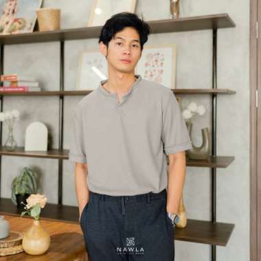 Nawla - Baju Atasan Pria Lengan Pendek Bahan Waffle Knit Berkerah V Neck | Kaos H&M | Kaos Uniqlo S 