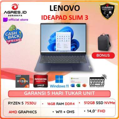 Laptop Lenovo IDEAPAD SLIM 3 14 AMD RYZEN 5 7530 RAM 16gb SSD 512gb W11+OHS 14.0Full HD IPS BLIT ANT