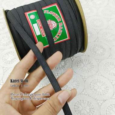 1 GULUNG KARET ELASTIS 1 CM FLOWER BASKET SJ 10 HITAM (+/- 99 METER)