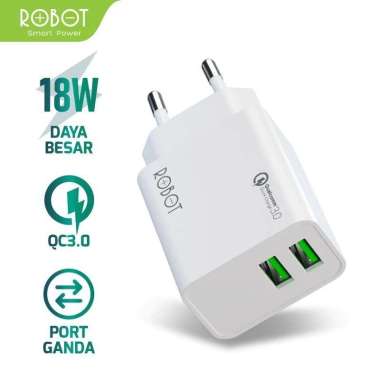 Adaptor Charger 18W Dual USB Fast Charging 18W 3.0 Robot RT-F3
