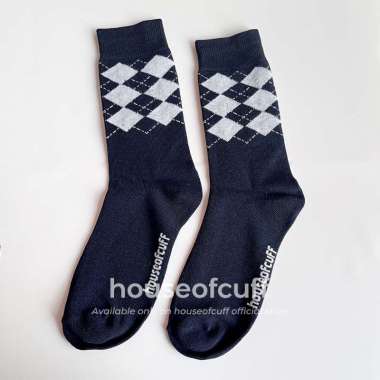 houseofcuff kaos kaki formal kerja pria Navy Motif B004