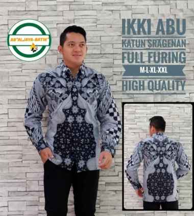 IKKI ABU Kemeja Batik Pria Lengan Panjang Batik Solo Katun Primisima L
