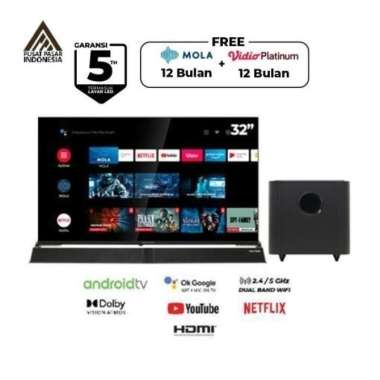 POLYTRON ANDROID TV PLD32BAG9953 + SOUNDBAR + SUBWOOFER