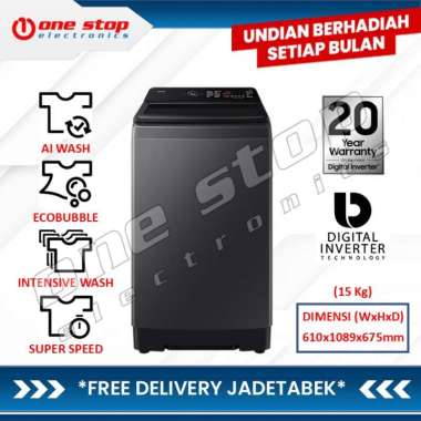[GARANSI RESMI] SAMSUNG WA80F15S5CSE Mesin Cuci Top Load Inverter AI Wash 15kg
