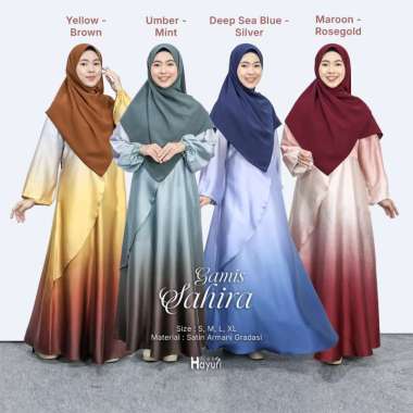 SAHIRA GAMIS SATIN GRADASI BY HIJAB HAYURI L MAROON-ROSEGOLD