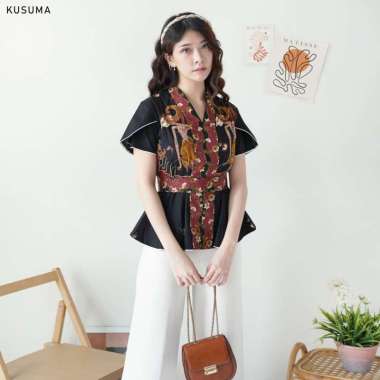 Evercloth Kusuma Atasan Batik Wanita Blouse Batik Perempuan Baju Kemeja Kutu Baru Kebaya Encim Batik