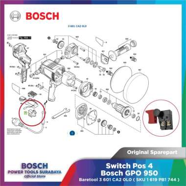 Original Sparepart Bosch Switch On-Off for GPO 950 Pos No 4 Baretool 3601CA20L0 SKU 1619PB1744