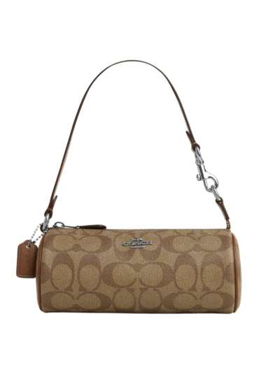Coach Nolita Barrel Bag In Signature Canvas Khaki Saddle