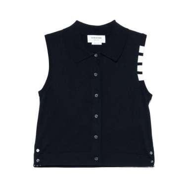 Thom Browne 4-Bar Cotton Sleeveless Cropped Shirt Navy 40 Blue