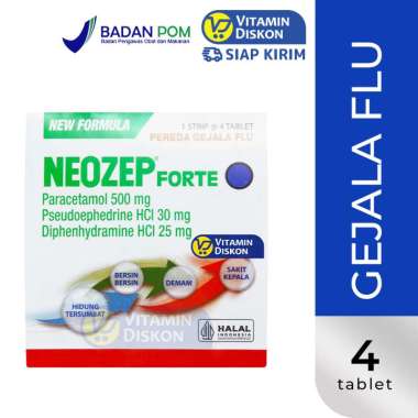 NEOZEP FORTE - 1 STRIP ISI 4 TABLET | Pereda Flu, Pilek, Demam, Sakit Kepala