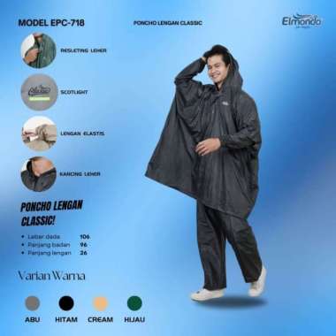 Jas Hujan Setelan Ponco Lengan + Celana Dewasa CLASSIC- ELMONDO 718 Hitam