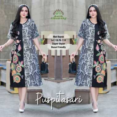 [ALESHA] Daster Batik Payung PUSPITASARI Busui Freindly Bahan Rayon Super PUSPITASR-HITAM