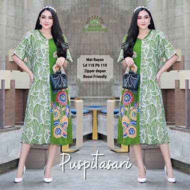 [ALESHA] Daster Batik Payung PUSPITASARI Busui Freindly Bahan Rayon Super PUSPITASR-HIJAU