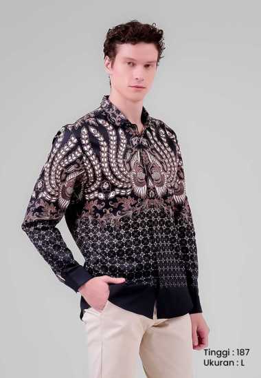 MANZONE - Kemeja Batik Lengan Panjang Pria Wibisana Modern Fit - Black Black M