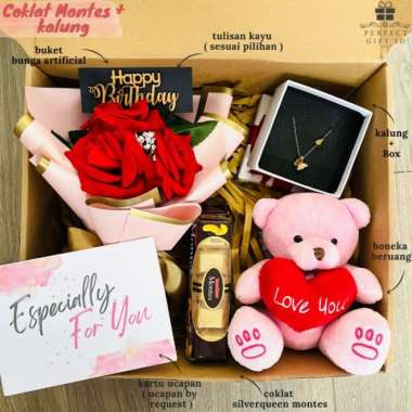 Hampers Kado Cewek Hadiah Ultah Kado Ultah Kado Anniversary Kado Ultah Coklat + Kalung Happy Birthda