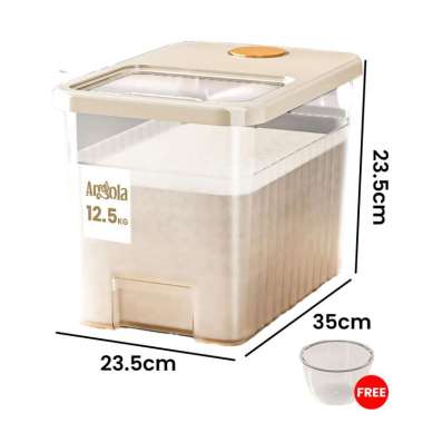Angola Tempat Penyimpanan Beras Anti Kutu dan Serangga E17-E27 Rice Bucket/Dispenser Beras 12.5kg Tr