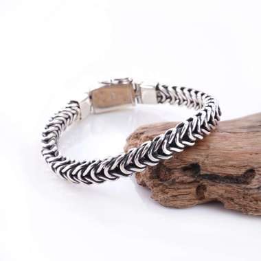 Gelang Pria Perak Asli 925 Motif Borobudur Sisik, Ukuran 22 CM