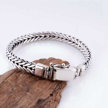 Gelang Pria Perak Asli 925 Maskulin Jalin Squared, Ukuran 22 CM