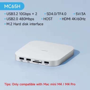 Hagibis MC65 Mac Mini M4 Hub with M.2 SSD Enclosure & Dustproof Stand, USB-C Docking Station with M.